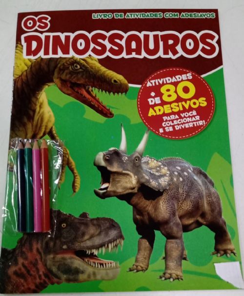 Os Dinossauros - Livro de atividades com adesivos - Gratis lapis de cor